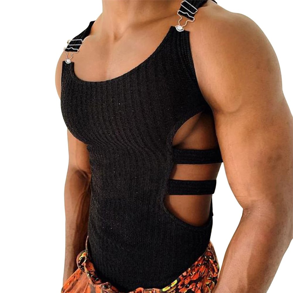 Loodgao Men's Hollow Out Tank Top T-Shirt Sleeveless Club Party Tops Sexy Muscle Clubwear Black Small
