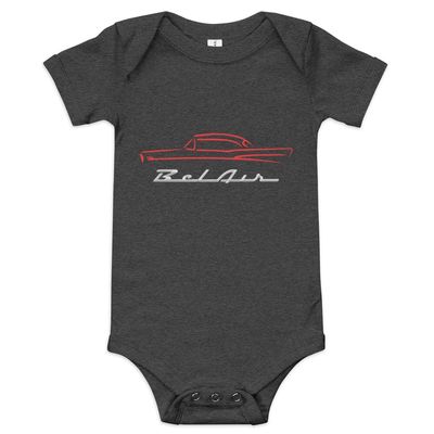 1957 Chevy Bel Air Red Outline American Classic Collector Car 57 Belair Baby Onesie Short Sleeve one Piece