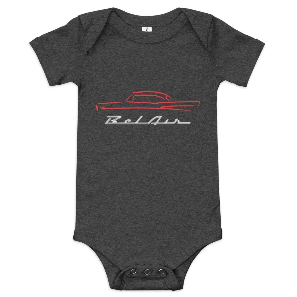 1957 Chevy Bel Air Red Outline American Classic Collector Car 57 Belair Baby Onesie Short Sleeve one Piece