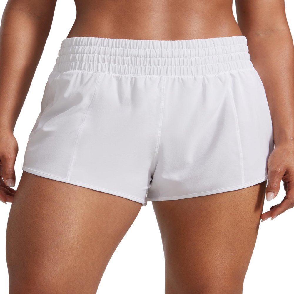 CRZ YOGA High Waisted Running Shorts for Women 2.5" - Mesh Liner Quick Dry for Workout Sport Athletic with Zipper Pocket White Medium