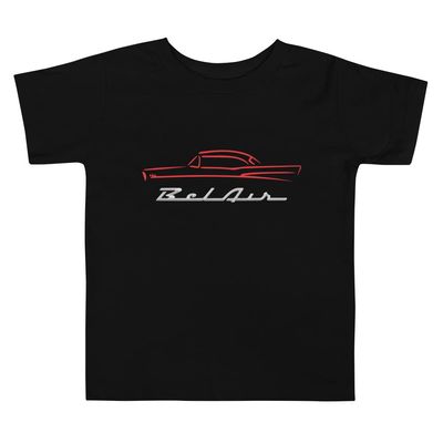 1957 Chevy Bel Air Red Outline American Classic Collector Car 57 Belair Toddler Short Sleeve Tee