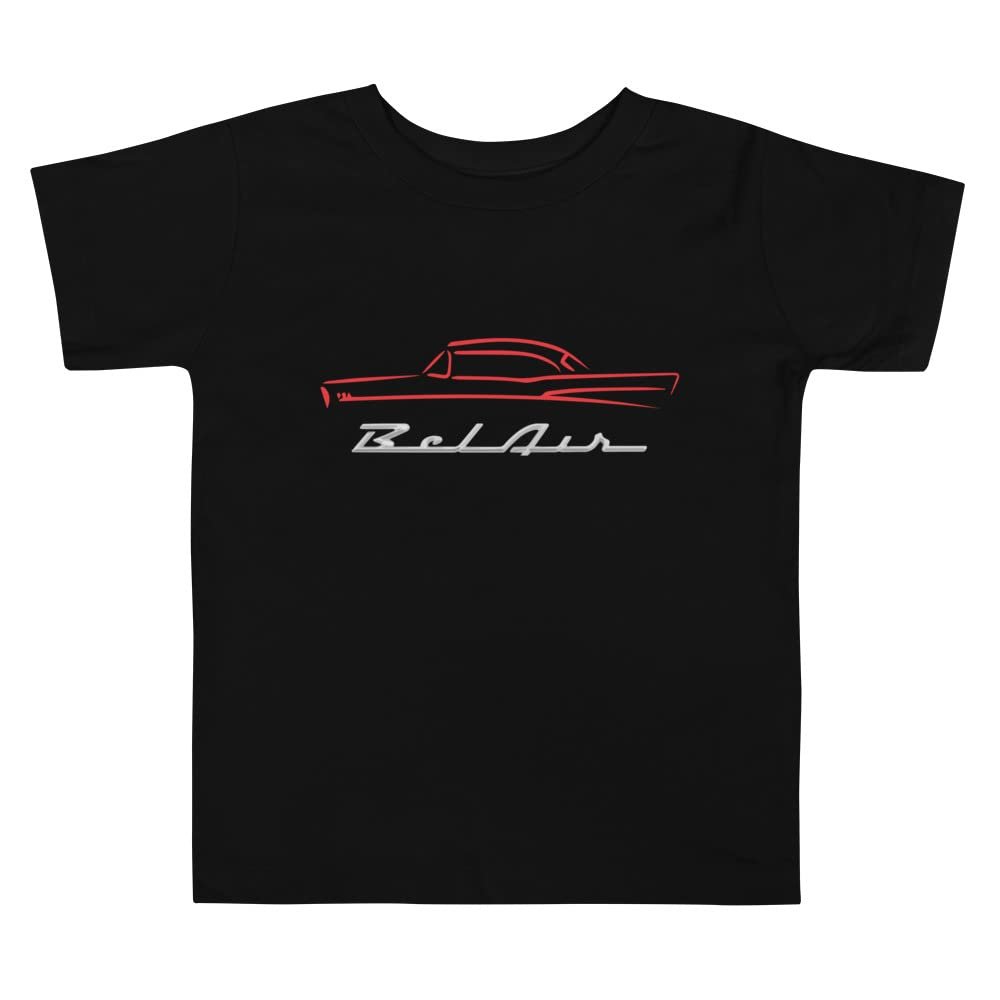 1957 Chevy Bel Air Red Outline American Classic Collector Car 57 Belair Toddler Short Sleeve Tee