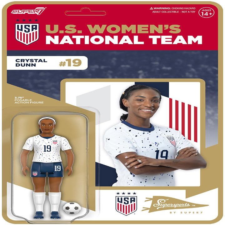 Super7 USWNT Soccer Crystal Dunn - 3.75" U.S. Women's National Team Action Figure with Soccer Ball Accessory Sports Collectibles and Retro Toys
