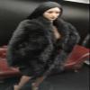 BOSWON 1/6 Scale Female Soldier Black Long Faux Rabbit Fur Coat Model for 12" view 1