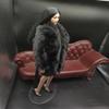 BOSWON 1/6 Scale Female Soldier Black Long Faux Rabbit Fur Coat Model for 12" view 2