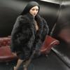 BOSWON 1/6 Scale Female Soldier Black Long Faux Rabbit Fur Coat Model for 12" view 3