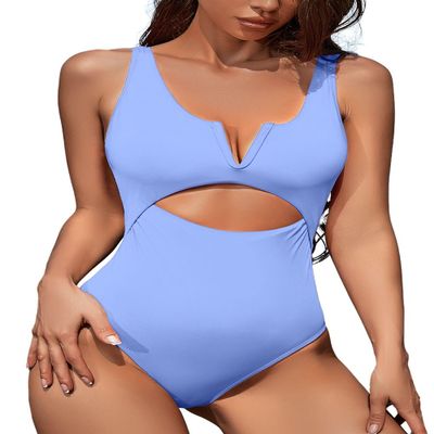Meyeeka One Piece Swimsuit Women Tummy Control Bathing Suit High Waisted Bathing Suits for Women M Light Blue