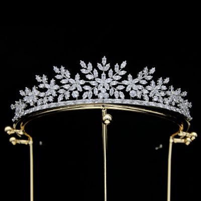 Small Wedding Tiara Cubic Zirconia Princess Quince Crown Floral Bridal Headpiece CZ Birthday Party Sweet 16 Tiaras Para 15 Aos Quinceaeras (Silver)