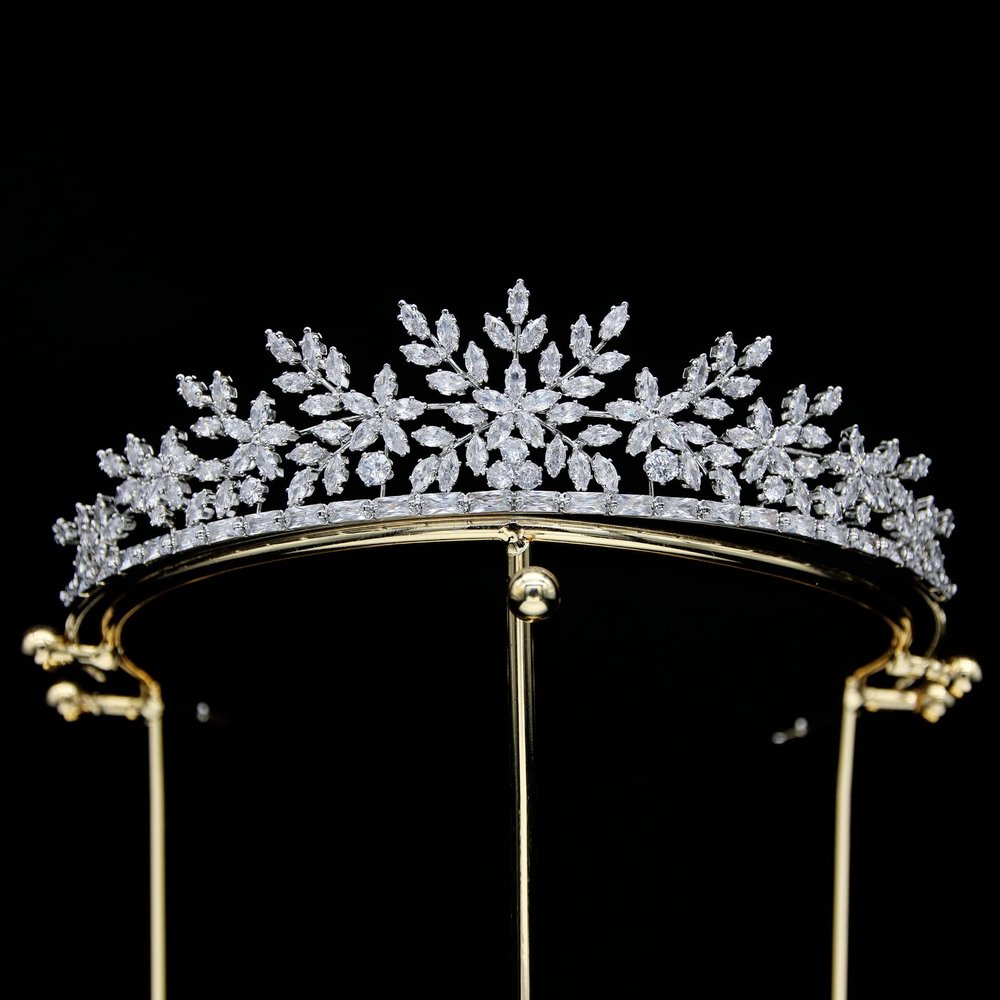 Small Wedding Tiara Cubic Zirconia Princess Quince Crown Floral Bridal Headpiece CZ Birthday Party Sweet 16 Tiaras Para 15 Aos Quinceaeras (Silver)