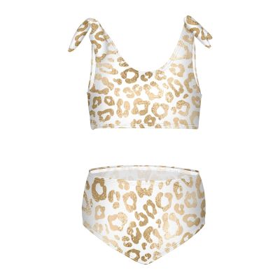 Aflyko Girls' Swimwear Gold Silver Leopard Print 2-Piece Bikini Set Summer Swimsuit Holiday Bathing Suit Hawaii Beachwear Water Sport Tankini Set 7-8T
