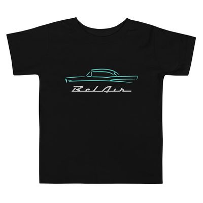 1957 Chevy Bel Air Turquoise Outline American Classic Collector Car 57 Belair Toddler Short Sleeve Tee