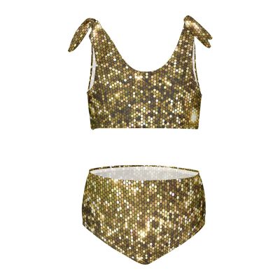 Aflyko Girls' Swimwear Gold Glitter 2-Piece Bikini Set Summer Swimsuit Holiday Bathing Suit Hawaii Beachwear Water Sport Tankini Set 4T