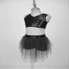 winying Kids Girls Lyrical Dance Dress Outfit Mesh Splice Crop Top with High Low Skirt Set Modern Dancing Costume Black A 10 Years view 2