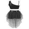 winying Kids Girls Lyrical Dance Dress Outfit Mesh Splice Crop Top with High Low Skirt Set Modern Dancing Costume Black A 10 Years view 3