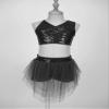 winying Kids Girls Lyrical Dance Dress Outfit Mesh Splice Crop Top with High Low Skirt Set Modern Dancing Costume Black A 10 Years view 4