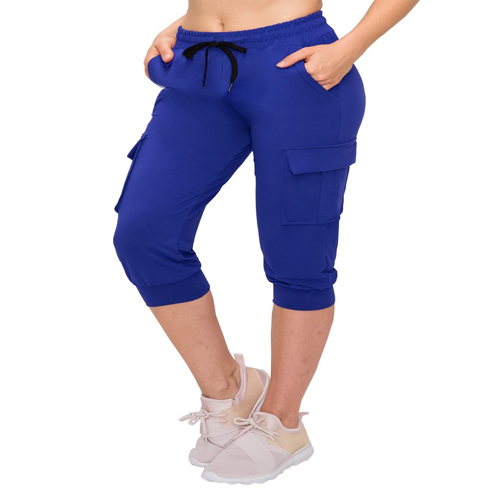 ALWAYS Womens Cargo Capri Jogger Sweatpants with Pockets Super Soft Stretch Lounge Pants, Casual Joggers for Women, Daily Wear & Travel, Royal Blue 3XL