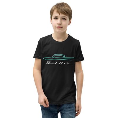 1957 Chevy Bel Air Turquoise Outline American Classic Collector Car 57 Belair Youth Short Sleeve T-Shirt