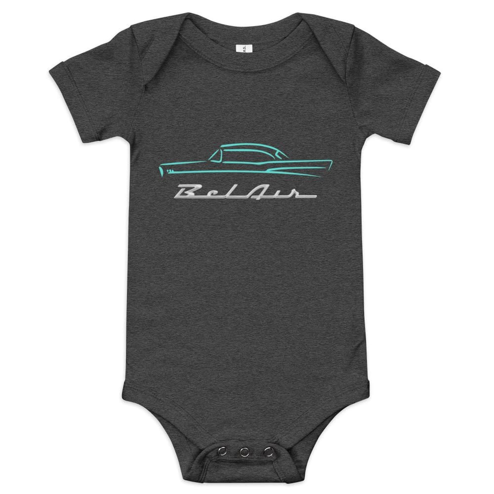 1957 Chevy Bel Air Turquoise Outline American Classic Collector Car 57 Belair Baby Onesie Short Sleeve one Piece