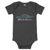 1957 Chevy Bel Air Turquoise Outline American Classic Collector Car 57 Belair Baby Onesie Short Sleeve one Piece view 1