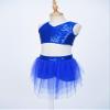 winying Kids Girls Lyrical Dance Dress Outfit Mesh Splice Crop Top with High Low Skirt Set Modern Dancing Costume Royal Blue A 10 Years view 2