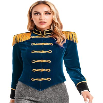 Sywiyi Women's Ringmaster Tailcoat Circus Ringleader Costume Jacket Open Front Tassels Tail Coat Dark Blue Small