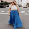 ebossy Women's High Waist Flowy Pleated Chiffon Maxi Skirt (Medium, Blue) view 2