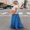 ebossy Women's High Waist Flowy Pleated Chiffon Maxi Skirt (Medium, Blue) view 3