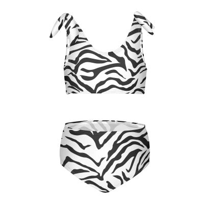 Aflyko Girls' Swimwear Zebra Skin Black 2-Piece Bikini Set Summer Swimsuit Holiday Bathing Suit Pool Party Beachwear Water Sport Tankini Set 5-6T