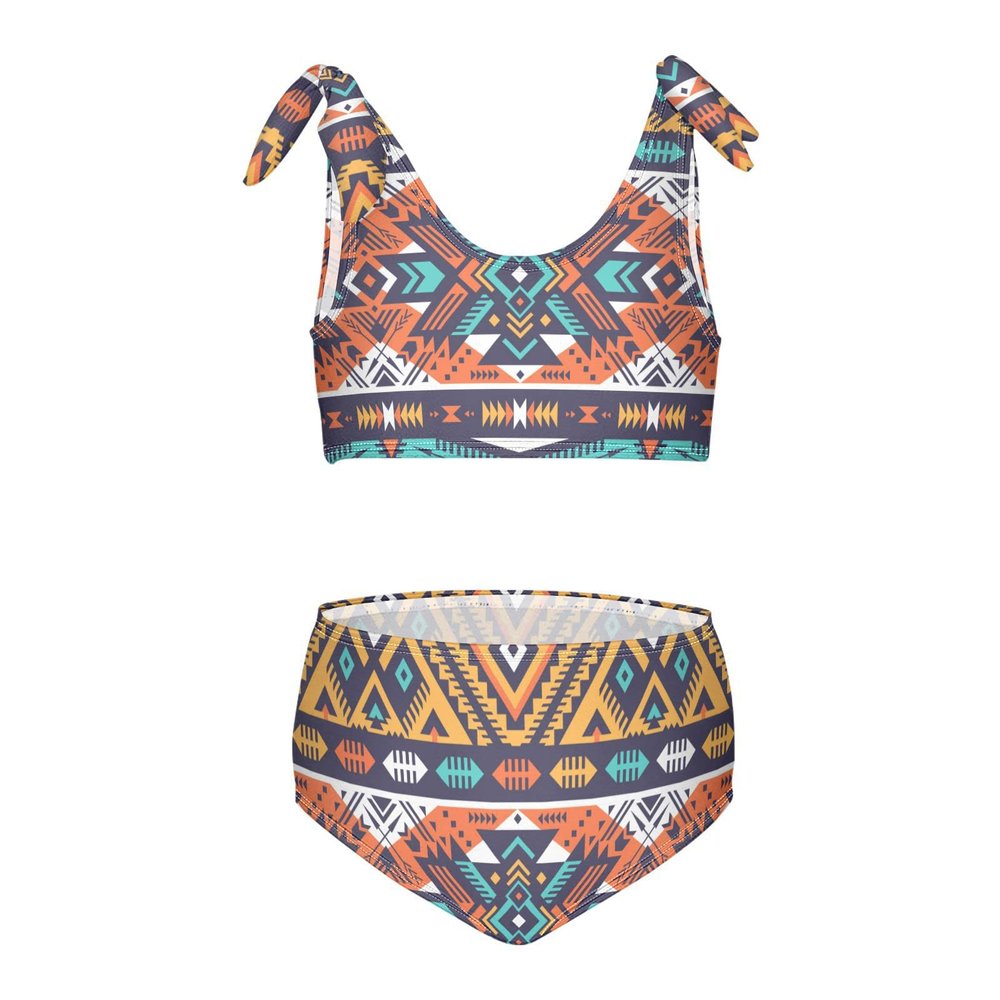 Aflyko Girls' Swimwear Navajo Aztec Abstract Geometric 2-Piece Bikini Set Summer Swimsuit Holiday Bathing Suit Hawaii Beachwear Pool Water Sport Tankini Set 4T