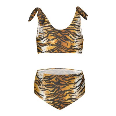 Aflyko Girls' Swimwear Tiger Skin Fur 2-Piece Bikini Set Beachwear 3-10T