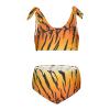 Aflyko Girls' Swimwear Tiger Skin 2-Piece Bikini Set Summer Swimsuit Vacation Bathing Suit Hawaii Beachwear Water Sport Tankini Set 9-10T view 1