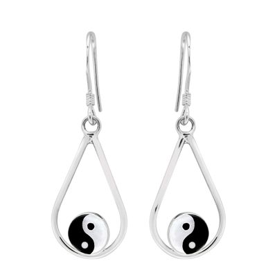AeraVida Glamorous Yin and Yang Centered Teardrop.925 Sterling Silver Dangle Earrings | YinYang Sterling Silver Dangle Earring for women | YinYang Symbol Dangle Earrings