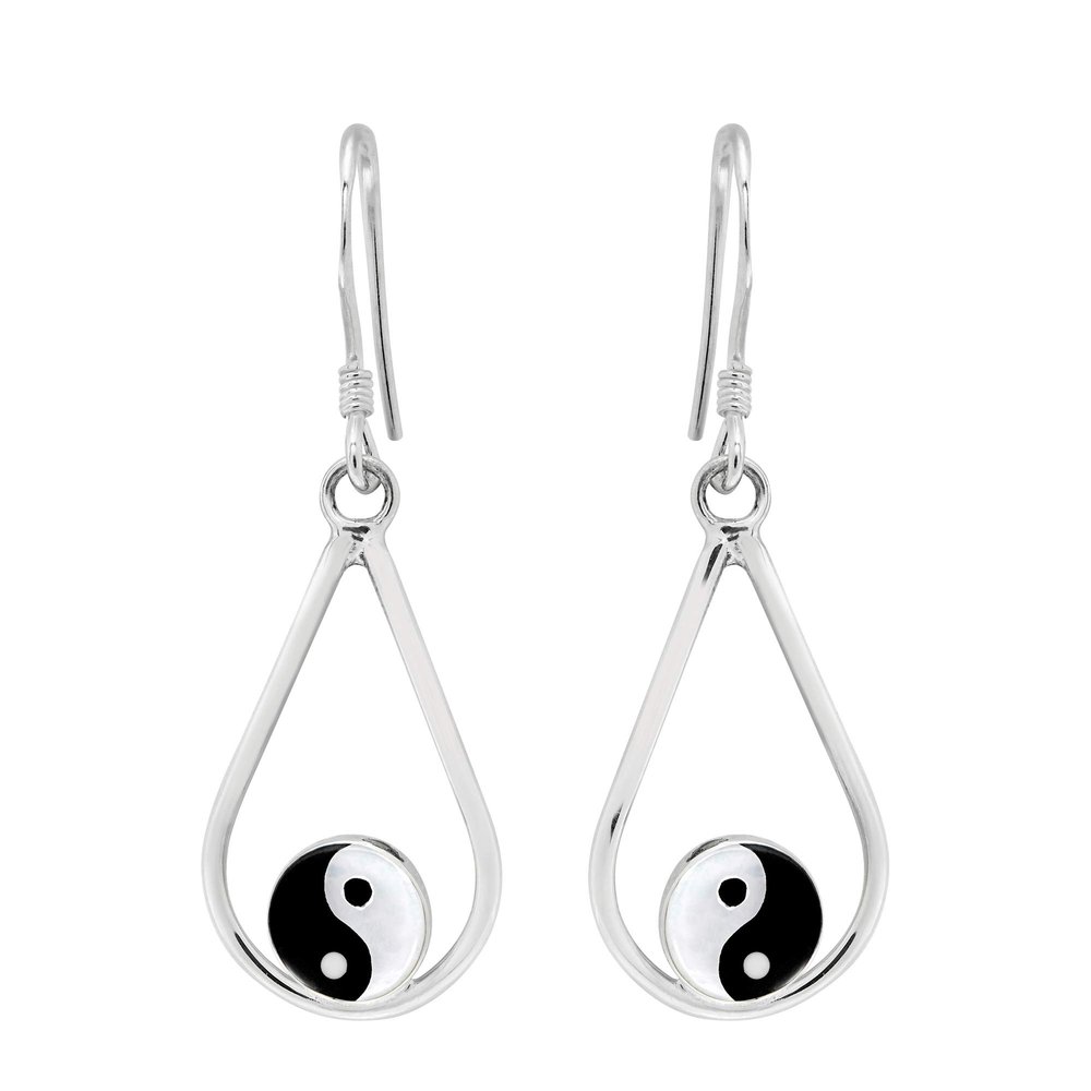 AeraVida Glamorous Yin and Yang Centered Teardrop.925 Sterling Silver Dangle Earrings | YinYang Sterling Silver Dangle Earring for women | YinYang Symbol Dangle Earrings