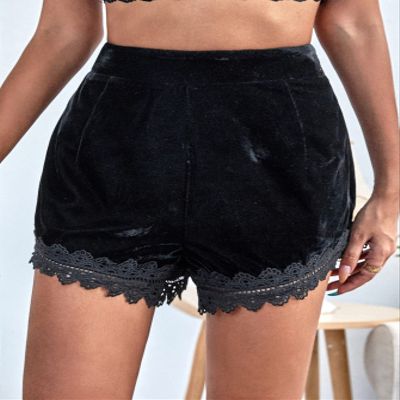 ABZEKH Shorts for Women Shorts Women's Shorts Guipure Lace Velvet Shorts Shorts (Color : Black, Size : X-Small)