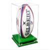Better Display Cases Acrylic Rugby Ball Display Case Vertical with Clear Case, Gold Risers, Turf Base 8" x 8" x 12" (A060/B42) view 1