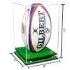 Better Display Cases Acrylic Rugby Ball Display Case Vertical with Clear Case, Gold Risers, Turf Base 8" x 8" x 12" (A060/B42) view 2