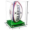 Better Display Cases Acrylic Rugby Ball Display Case Vertical with Clear Case, Silver Risers, Turf Base 8" x 8" x 12" (A060/B42) view 2