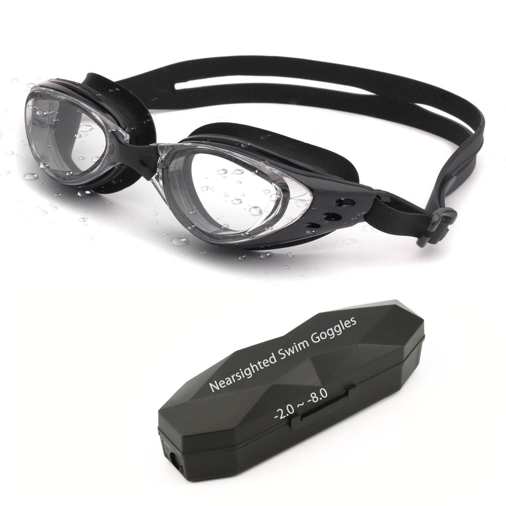 ESAVIA Nearsighted Swim Goggles -2.0D to -8.0D,Anti Fog Shortsighted Swimming Goggles with Clear Lens No Leaking/UV Protection (Black, -7.0)