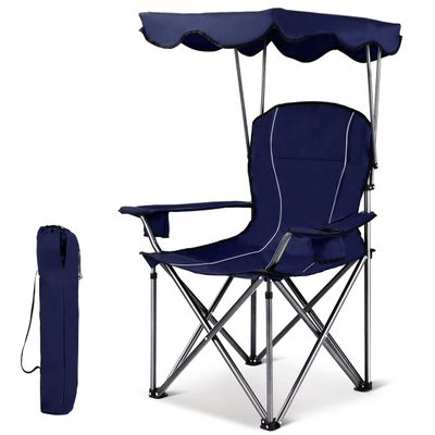 S AFSTAR Folding Camping Chair with Canopy, Portable Lawn Beach Canopy Chair with Cup Holder & Carry Bag, Load Bearing Up to 265LBS, Folding Chair for Outside Outdoor Travel Hiking Fishing (Navy)