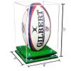 Better Display Cases Acrylic Rugby Ball Display Case Vertical with Clear Case, Light Blue Risers, Turf Base 8" x 8" x 12" (A060/B42) view 2
