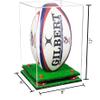 Better Display Cases Acrylic Rugby Ball Display Case Vertical with Clear Case, Red Risers, Turf Base 8" x 8" x 12" (A060/B42) view 2