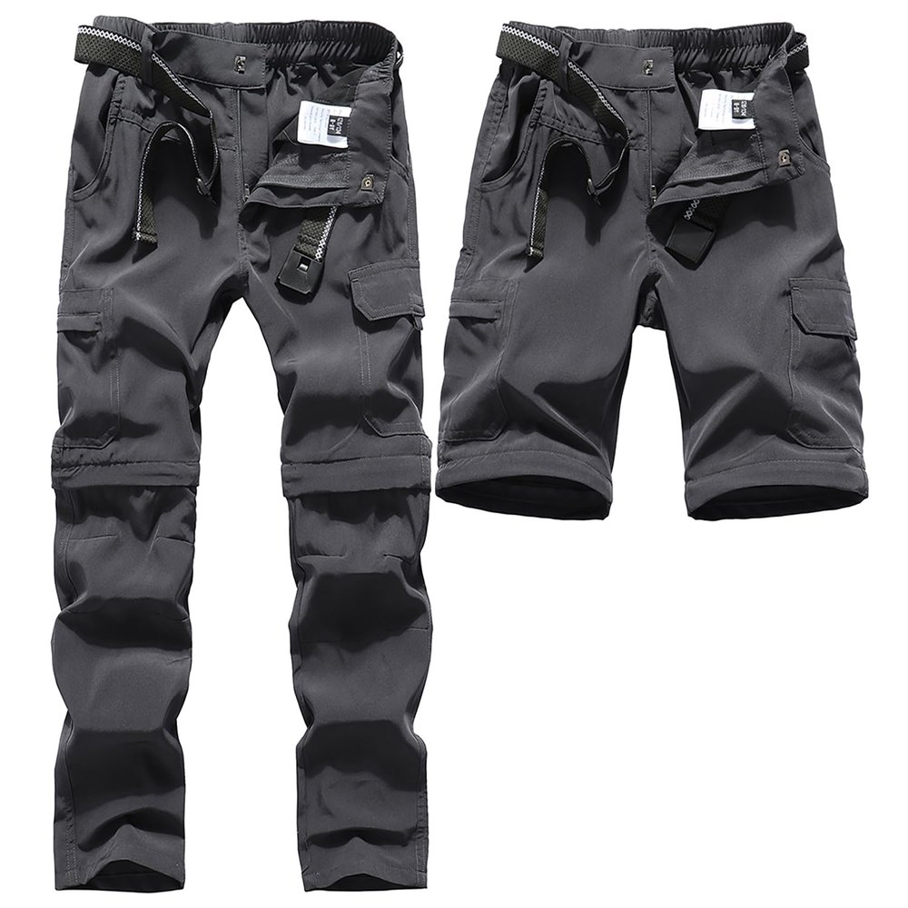 DAFENGEA Kids Hiking Cargo Pants Convertible Zip Off,Grey,10Y-12Y