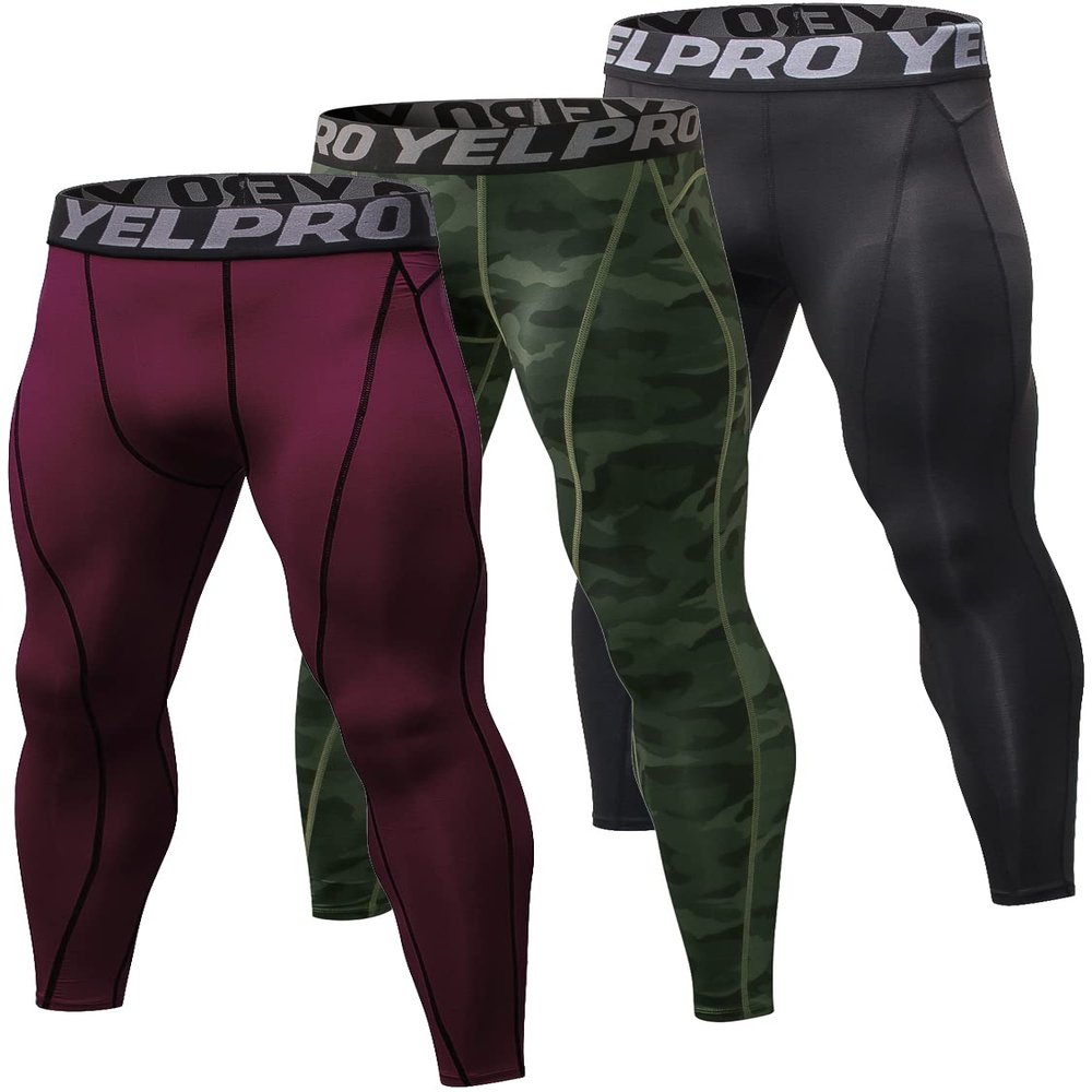 Yuerlian Men's Compression Pants Baselayer Cool Dry Sports Tights Leggings Running Tights 3 Pack