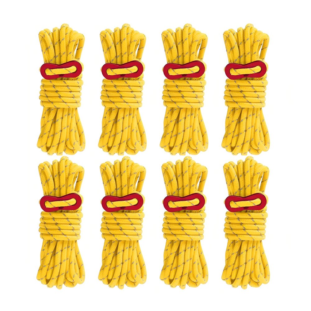 Smithok 8 Pack 4mm Guy Lines Ultralight Tent Cords with Aluminum Adjuster Tensioner Outdoor Camping Guylines Ropes for Tent Tarp,Climbing,Hiking Backpacking (Yellow)