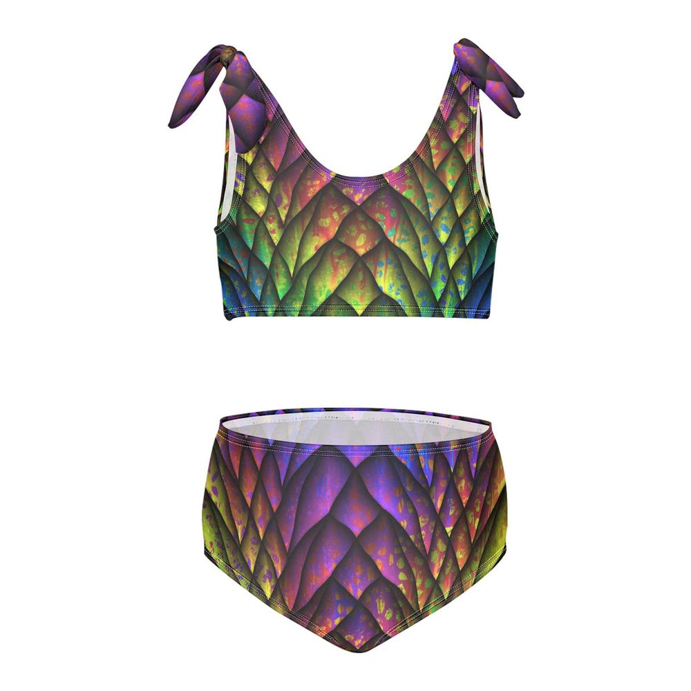 Aflyko Girls' Swimwear Dragon Scales Rainbow 2-Piece Bikini Set Beachwear 3-10T