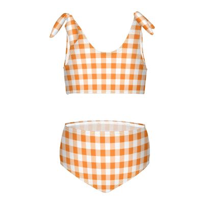 Aflyko Girls' Swimwear Gingham Plaid Cute Orange 2-Piece Bikini Set Beachwear 3-10T