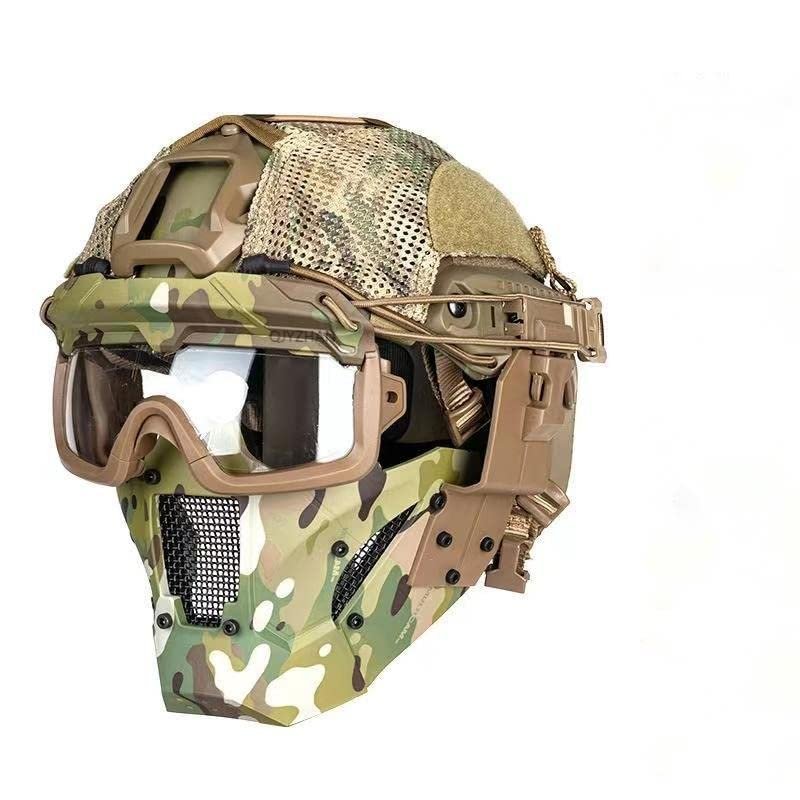Airsoft Fast Helmet Tactical Protective Steel Mesh Protective Mask and Goggles, Used for Hunting Paintball Bullets Outdoor Sports CS Game Shooting