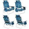 S AFSTAR Beach Chair Set of 4, Folding Camping Chairs, 5-Position Adjustable Chairs W/Ice Bag, Comfort Pillow, Cup Holder, Backpack Recline Beach Chairs for Sunbathing Fishing Travel (4, Navy Pattern) view 1