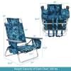S AFSTAR Beach Chair Set of 4, Folding Camping Chairs, 5-Position Adjustable Chairs W/Ice Bag, Comfort Pillow, Cup Holder, Backpack Recline Beach Chairs for Sunbathing Fishing Travel (4, Navy Pattern) view 3