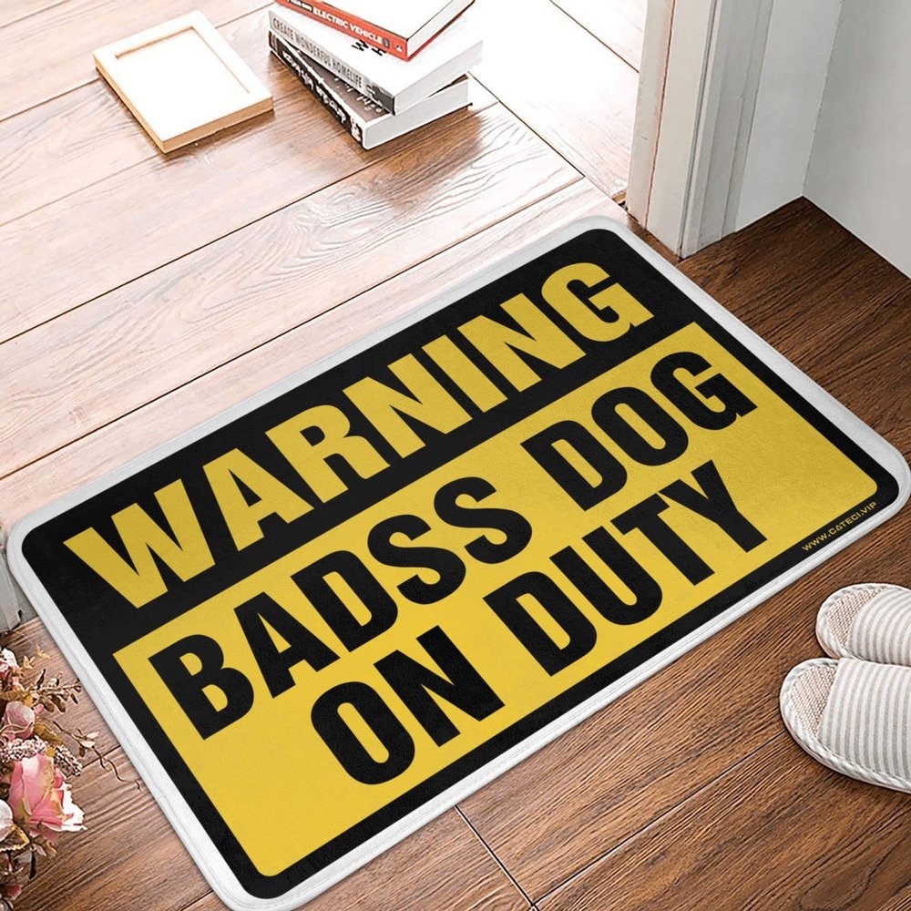 Abipuir Farm Rug Warning Badass Dog On Duty Rug Indoor Door Mat Non Slip Outdoor Fall Rug (Size : 65X90CM)